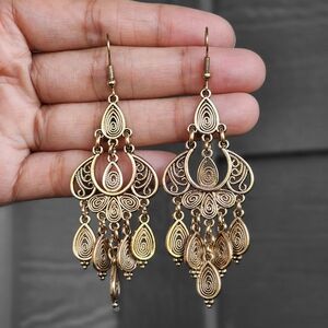 Peacock Boho Earrings Dangle Stainless Steel Jewelry Celestial Boheme Gold